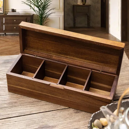 Vista 6 de Organizador de bolsas de té de madera de acacia con compartimentos