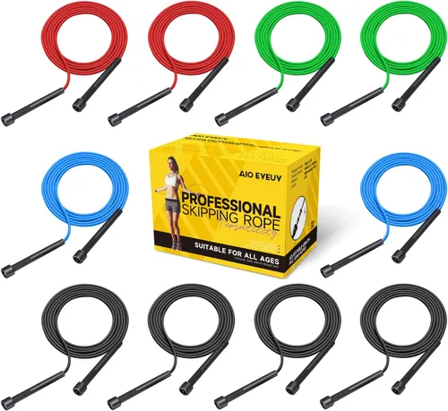 Vista 9 de Paquete de 10 cuerdas de saltar ajustables para fitness y ejercicio, cuerda de saltar de PVC para hombres, mujeres y niños, sin enredos