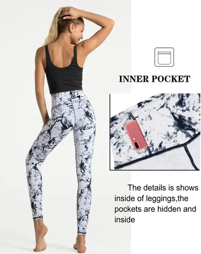 Vista 4 de Dragon Fit - Pantalones de yoga de compresión con bolsillos interiores, pantalones deportivos de cintura alta con control de abdomen, leggings