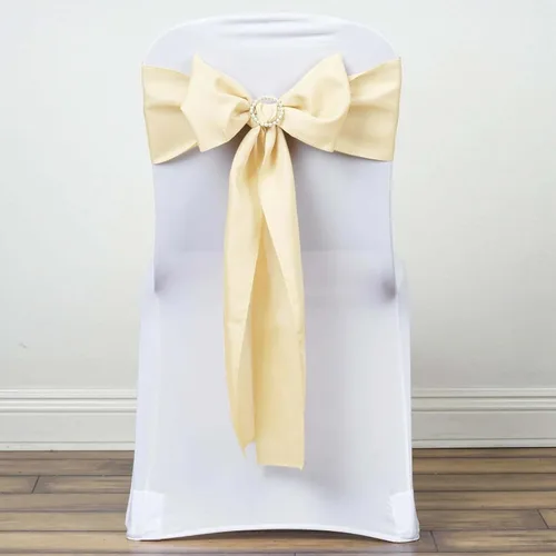Vista 3 de Efavormart 5 piezas de fajas para sillas de poliéster color beige con lazos para decoración de sillas en bodas, eventos, suministros para decoración
