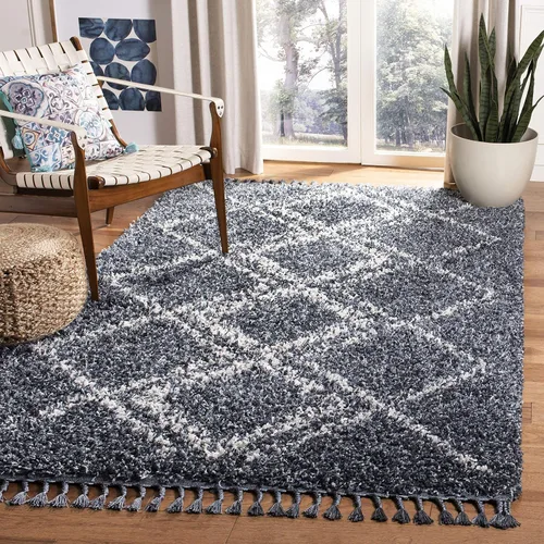 Vista 22 de SAFAVIEH Pro Luxe Shag Collection - Alfombra de pasillo, 2 pies 6 pulgadas x 6 pies, color crema y azul, diseño de borlas bohemias, no desprende