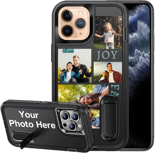 Vista 28 de Funda personalizada para iPhone 11, funda con soporte integrado y soporte, protección resistente a los arañazos, funda de fotos personalizada, haz