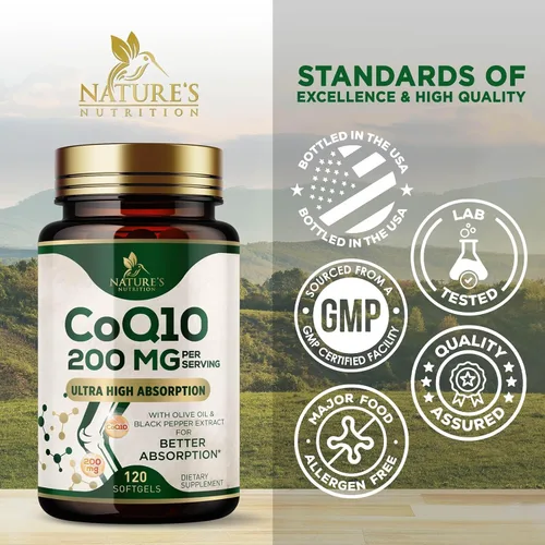 Vista 4 de Cápsulas blandas CoQ10 - Coenzima Q10 200 mg por porción - Suplemento de coenzima Q10 extra fuerte - Piperina para una absorción mejorada