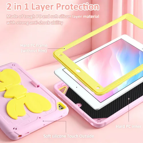 Vista 7 de Funda para iPad 6th/5th/air2/Pro de 9.7 pulgadas para niños y niñas, con correa, color rosa Soporte para lápices integrado, duradero, resistente