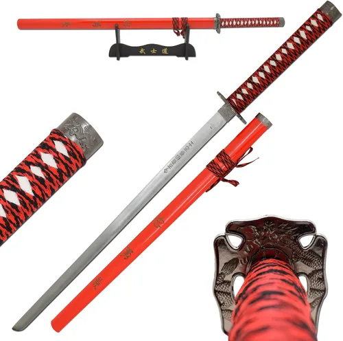 Vista 24 de Snake Eye Tactical Espada samurái katana de dos tonos con soporte de espada gratis