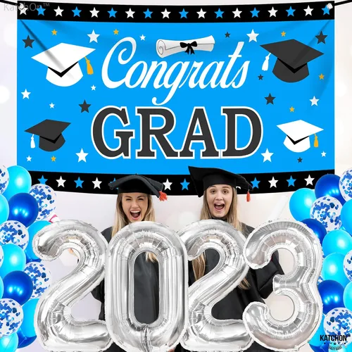 Vista 8 de KatchOn, Globos azules 2023 y pancartas de graduación – Grandes, paquete de 30 Cartel de felicitación de graduación Decoraciones de graduación