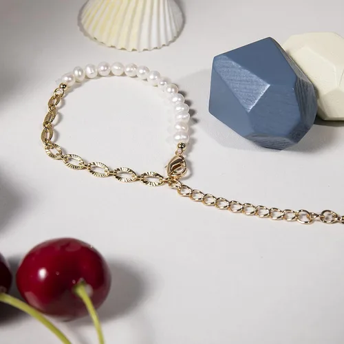 Vista 8 de Cowlyn Pearl Bracelet Paperclip Chain Link Baroque Culture Bossimi 14K Gold Filled Colorful Zircon Adjustable Fashion Valentine Charm Dainty