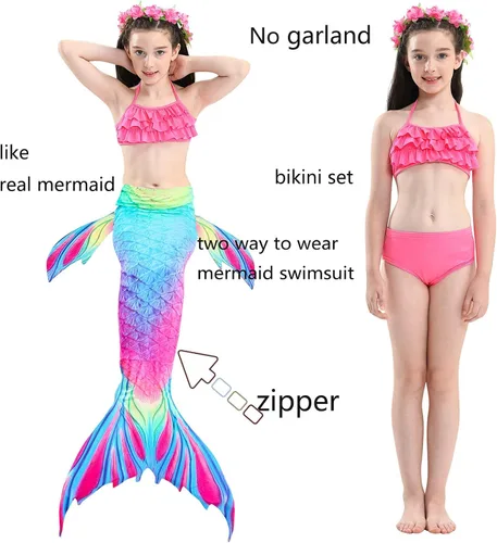 Vista 5 de DNFUN Colas de sirena para nadar para niñas, bikini de princesa, cola de sirena, traje de baño para niñas