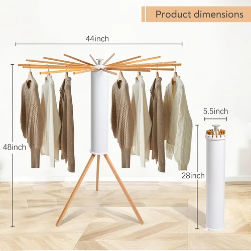 Vista 5 de Estante de secado de ropa, trípode de madera plegable, estante de secado para apartamentos pequeños, balcón, dormitorio, estante portátil