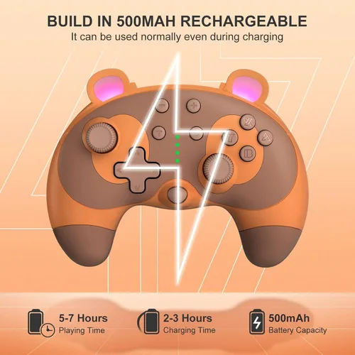 Vista 8 de PowerLead Wireless Controller for Nintendo Switch, Cute Raccoon Animal Pro Gamepad for Nintendo Switch with 6 AxisTurboMotion ControlWake-up