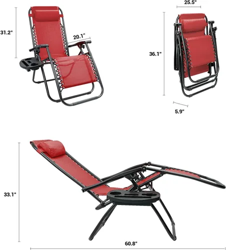 Vista 3 de KaiMeng - Sillas plegables de gravedad cero para patio al aire libre, silla reclinable ajustable con almohadas y portavasos para playa, juego de 2