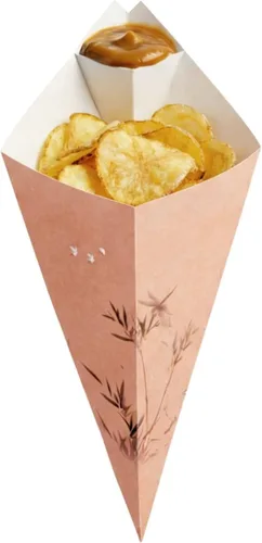 Vista 9 de Restaurantware Conetek - Conos de comida ecológicos de 11.5 pulgadas con bolsillo integrado para condimentos: para aperitivos, cono de papel seguro