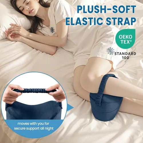 Vista 4 de Almohada de rodilla para personas que duermen de lado con correa, almohada de espuma viscoelástica de apoyo para las piernas para dormir de lado
