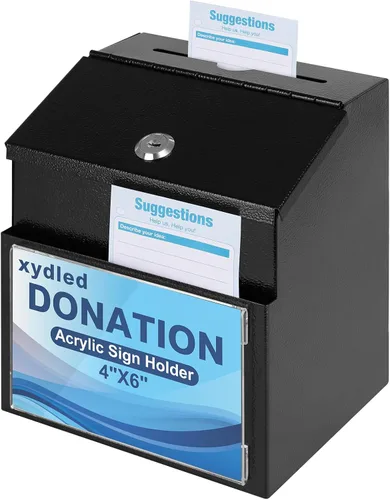 Vista 11 de xydled Caja de sugerencias con cerradura montable en pared de metal para donación/boleta/votación/colección/caja de depósito de llaves con 50