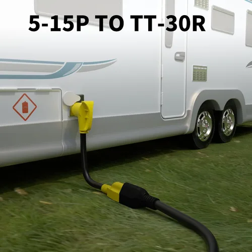 Vista 7 de POWGRN RV 30 Amp a 110 Cable adaptador de 12 pulgadas amarillo, STW 15A 125V 1875W