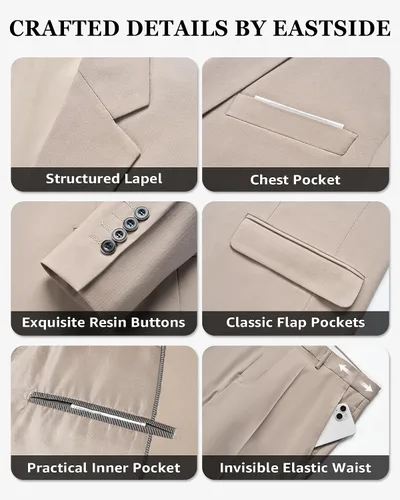 Vista 5 de EastSide Traje ajustado de 3 piezas para hombre, conjunto de blazer de un botón, chaqueta chaleco y pantalones