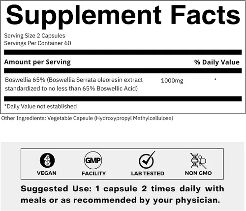 Vista 2 de FOLIUS LABS Boswellia Serrata Extracto Suplemento de 500 mg – Apoyo saludable para las articulaciones, apoyo para el alivio muscular – 65% de ácidos