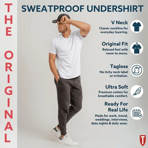 Vista 8 de Camiseta interior de algodón a prueba de sudor para hombre, con cuello en V Blanco