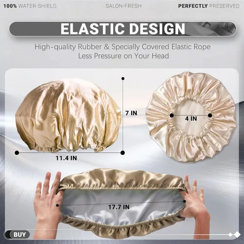 Vista 5 de Smilco Paquete de 2 gorros de ducha para mujer, reutilizables, impermeables, de doble capa, cubierta elástica grande de EVA para el cabello, se