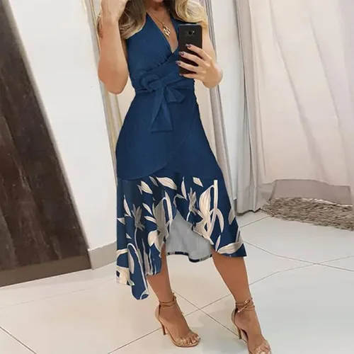 Vista 2 de FQZWONG Vestidos de verano para mujer 2023, casual, manga corta, fluidos, maxi vestidos de playa, sexy, fiesta, club, bohemio, trajes de vacaciones