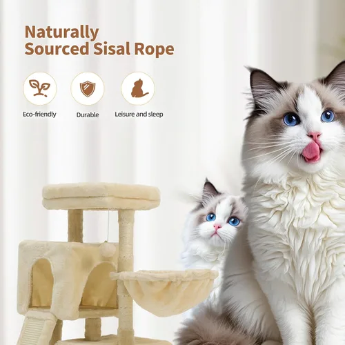 Vista 4 de Árbol para gatos de 35.8 pulgadas con cama doble para gatos y hamaca, rascador de felpa con plataforma cómoda para dormir y pelota de juguete