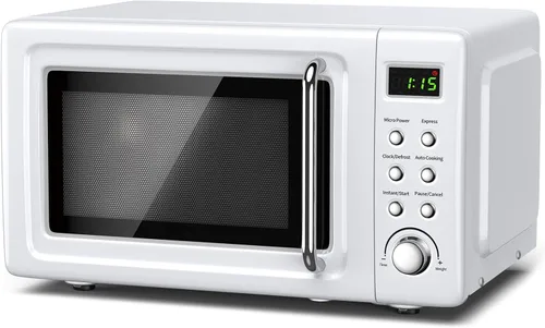 Vista 11 de Microondas retro Moccha, microondas compacto de 0.7 pies cúbicos, hornos de microondas de 700 vatios para encimera con 5 niveles de potencia
