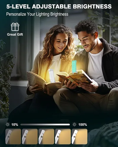 Vista 3 de Paquete de 2 luces de libro para leer por la noche, luz recargable por USB para leer en la cama, luz de lectura LED portátil con clip, temporizador