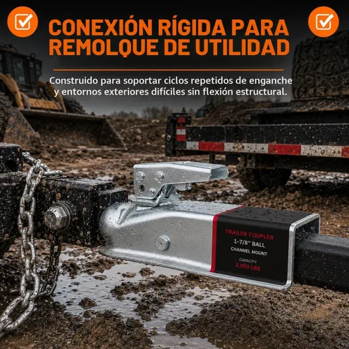 Vista 4 de NBJINGYI Acoplador de remolque recto de 1-7/8" de bola, 2" de ancho de canal, 2000 LBS Acoplador de lengua de remolque