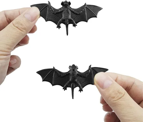 Vista 3 de Murciélagos 3D negros pequeños para decoración de Halloween, murciélagos artificiales de plástico para manualidades, broma espeluznante y aterradora