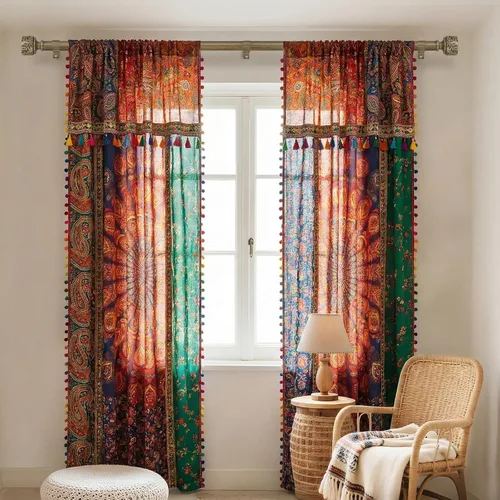Vista 9 de Barras de cortina de madera boho para ventanas de 32 a 45 pulgadas, barra de cortina ajustable de 1 pulgada con remates de hojas de grano de madera