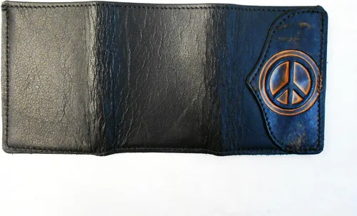 Vista 5 de Hilltop de piel Company Mens Handcrafted TrifoldCartera Símbolo de la paz