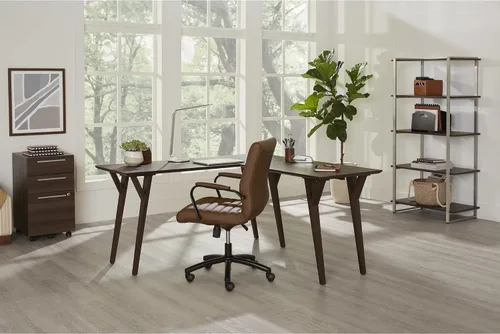 Vista 2 de Realspace Trezza - Escritorio para computadora en forma de L, de 62 pulgadas de ancho, nogal cálido