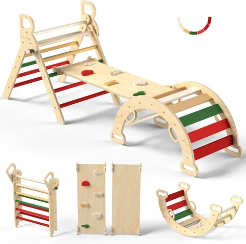 Vista 15 de BlueWood Pikler - Juego de triángulos de madera para niños pequeños, escalador plegable 7 en 1 para interiores para niños, juego de filosofía