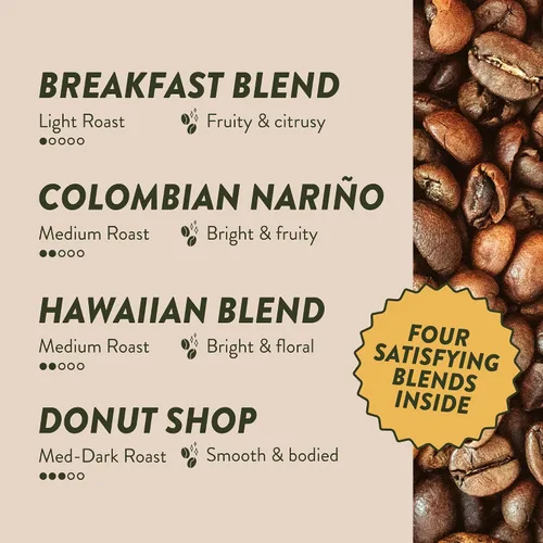 Vista 3 de Angelino's Coffee - Paquete variado de cápsulas de café tostado medio, 96 unidades - Incluye mezcla de desayuno, nariño colombiano, mezcla hawaiana