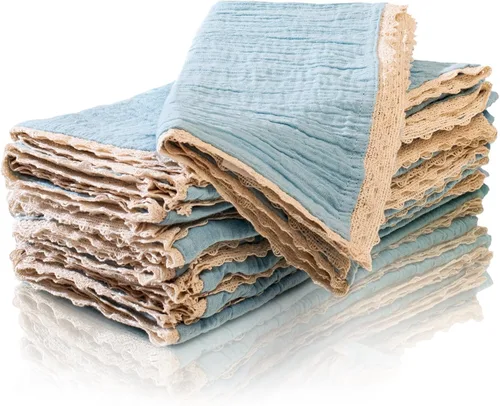 Vista 55 de FINGERCRAFT Servilletas de tela de lino y algodón de 12 unidades con esquinas ingletadas y elegante encaje para uso diario; las servilletas están