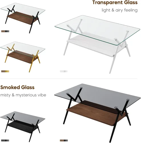 Vista 6 de Mesa auxiliar rectangular contemporánea de cristal con patas de metal cruzadas en ángulo para sala de estar, elegante mesa auxiliar de vidrio