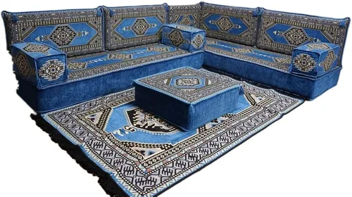 Vista 28 de arabicsofa Juego de asientos Jalsa en forma de L – Majlis árabe hecho a mano con almohadas de respaldo