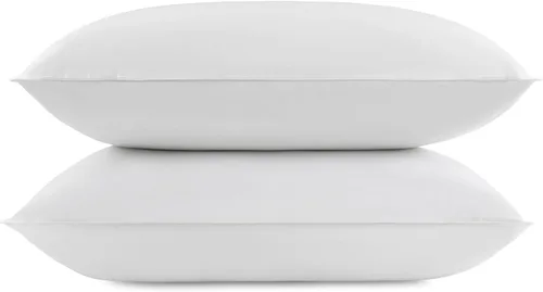 Vista 5 de Down Alternative - Almohadas de cama jumbo 100% algodón para dormir de espalda, estómago o de lado (paquete de 2), color blanco (mediano/firme)