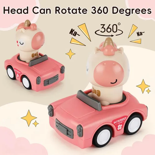 Vista 4 de Juguete de coche Press and Go para niños pequeños de 1 a 3 años, auto de empuje de animales alimentado por fricción, no necesita pilas, sin BPA
