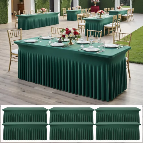 Vista 63 de Paquete de 2 manteles de elastano azul bebé de 6 pies con falda de mesa con volantes, manteles ajustables elásticos sin arrugas para mesas
