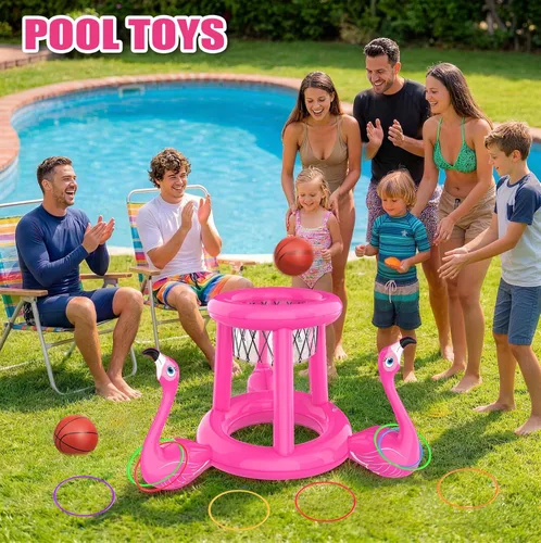 Vista 6 de H-Style Juguetes de piscina, flotadores de piscina, juegos de piscina para niños y adultos, juego inflable de aro de baloncesto y lanzamiento