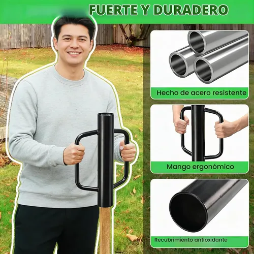 Vista 3 de MTB Supply 1 paquete de poste de valla de 24 pulgadas con mango de hierro negro de 12 libras, poste en T de poste de mano para poste de valla en U