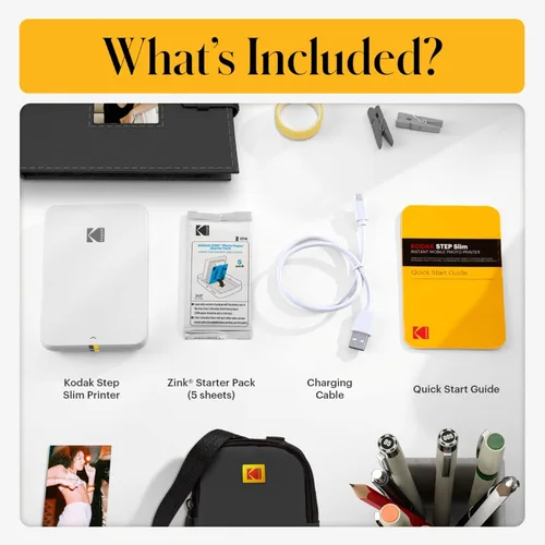Vista 3 de Kodak Impresora fotográfica móvil instantánea Step Slim - Kit: 20 unidades de papel Zink, estuche, álbum de fotos, marcadores, juegos de calcomanías