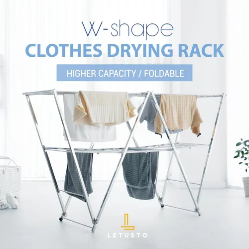 Vista 2 de Letusto W-Rack - Estante de secado de ropa para ropa – Estante plegable para ropa interior y exterior – Soporte para secadora de ropa de lavandería