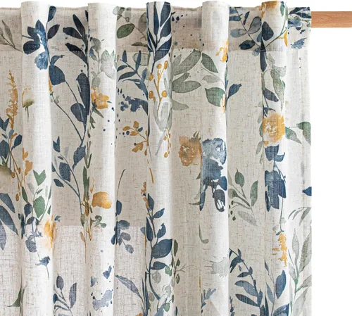 Vista 44 de MYSKY HOME Cortinas de lino transparentes de 45 pulgadas de largo para dormitorio, cocina, paneles de cortina florales, cortinas semicirverticales