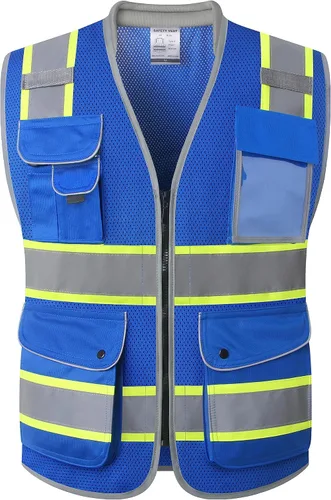Vista 43 de JKSafety Chaleco de seguridad frontal con cremallera de alta visibilidad Clase 2 de 9 bolsillos con tiras reflectantes, cumple con las normas