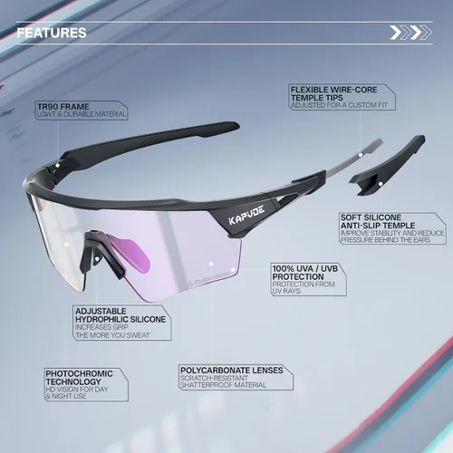Vista 5 de KAPVOE Shadowless Photochromic Cycling Glasses K198