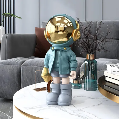 Vista 2 de EZ4ENCE Estatua de astronauta escultura de astronauta, escultura para decoración del hogar, decoración de estante azul artístico, decoración de mesa