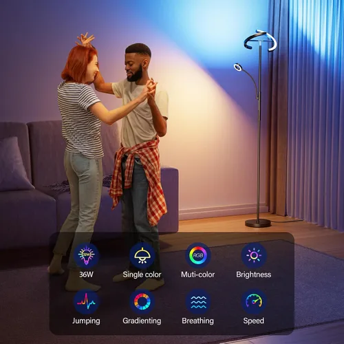 Vista 8 de SIBRILLE Lámpara de Pie RGBCW Mejorada con Lámpara de Lectura, Lámpara de Pie LED con Control Remoto Giratorio Regulable, Luz de Pie Moderna