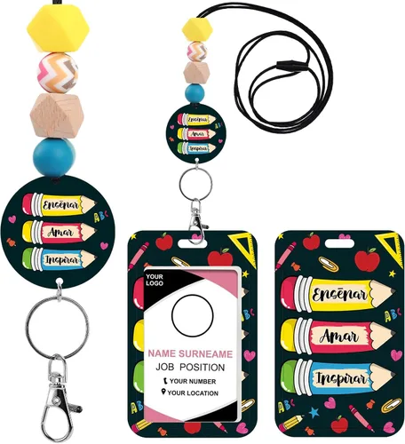 Vista 27 de Cordones para Profesores para Tarjetas de Identificación - Llavero Bohemio de Silicona con Cuentas Separables, Accesorios para Mujeres, Lindo